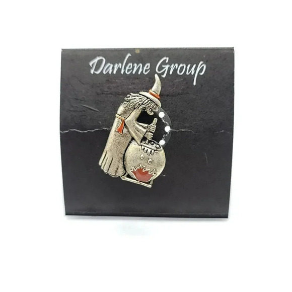 Halloween Witch Cauldron Halloween Silver Tone Enamel Darlene Group Pin Brooch - Picture 1 of 4